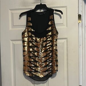 Ark & Co Black and Gold Sequin Top Size Small